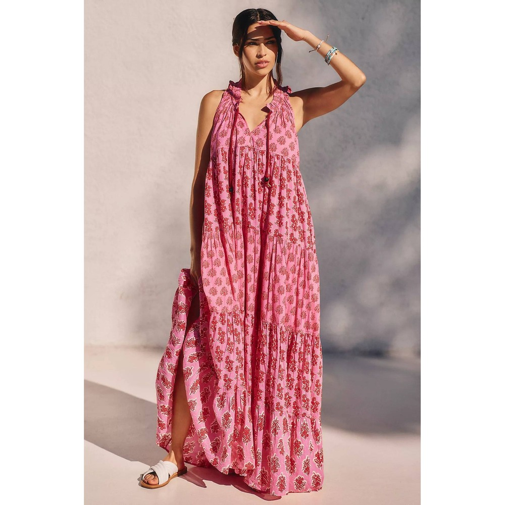 Ros's Garden Tiered Midi Dress Womens Pink XS